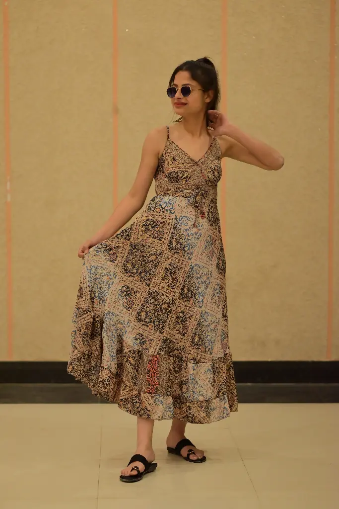 Rustic Patchwork Boho Maxi Dress